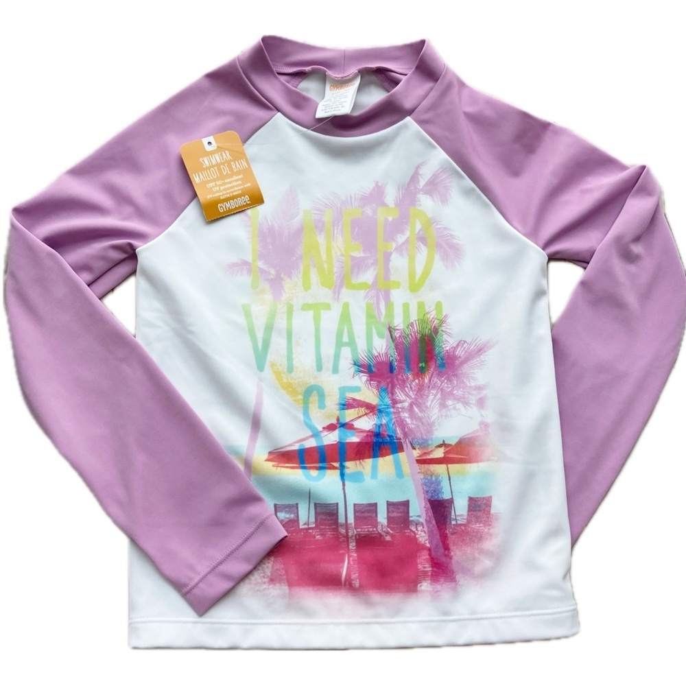 NWT Gymboree Girls Long Sleeve Rashguard size S 5 6 “I Need Vitamin Sea” L 10 12